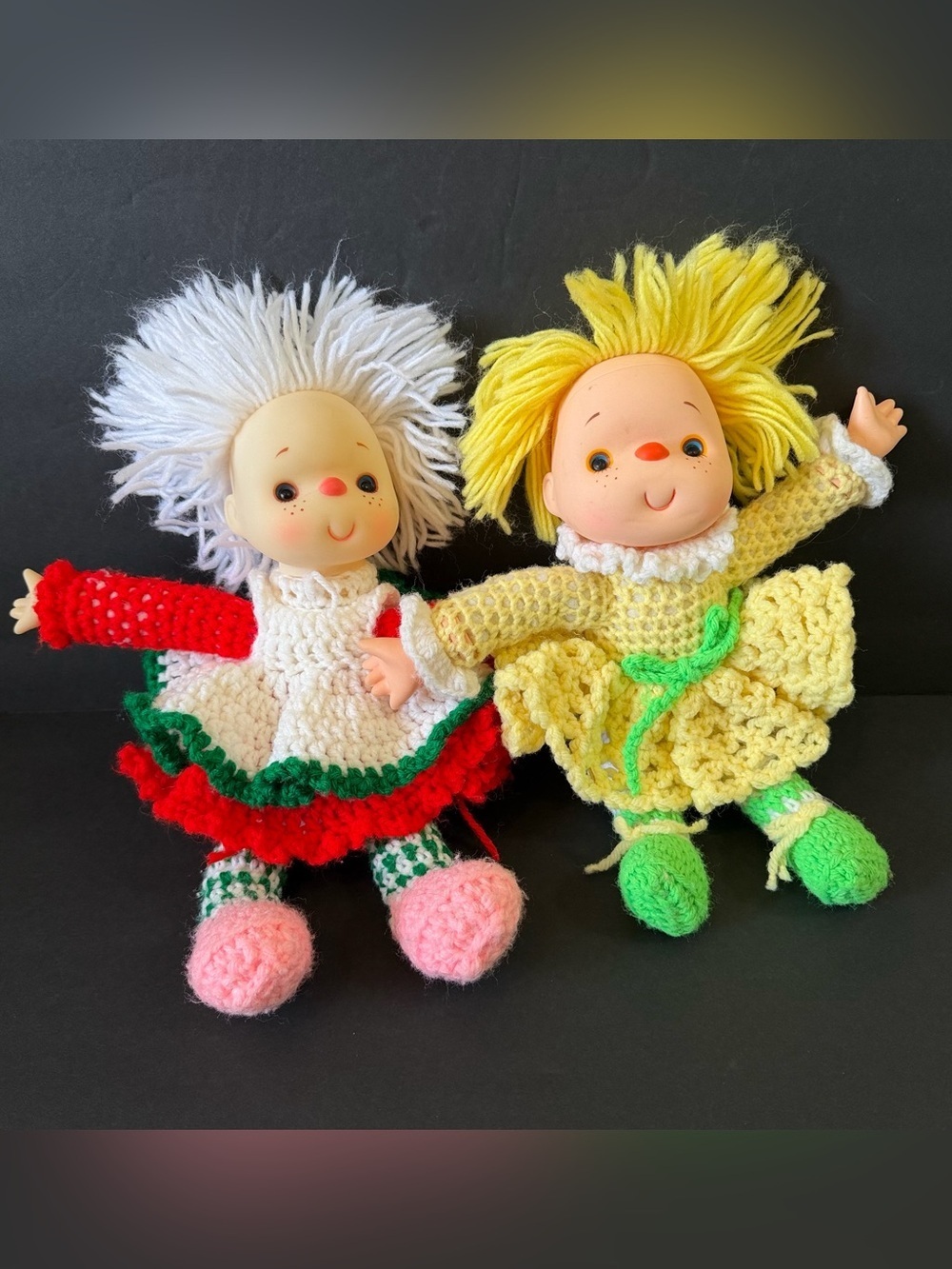 Vintage Crochet Strawberry Shortcake & Friends Doll Yarn Hair 1980 Red Green 2x